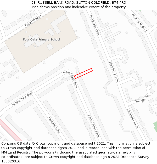 63, RUSSELL BANK ROAD, SUTTON COLDFIELD, B74 4RQ: Location map and indicative extent of plot