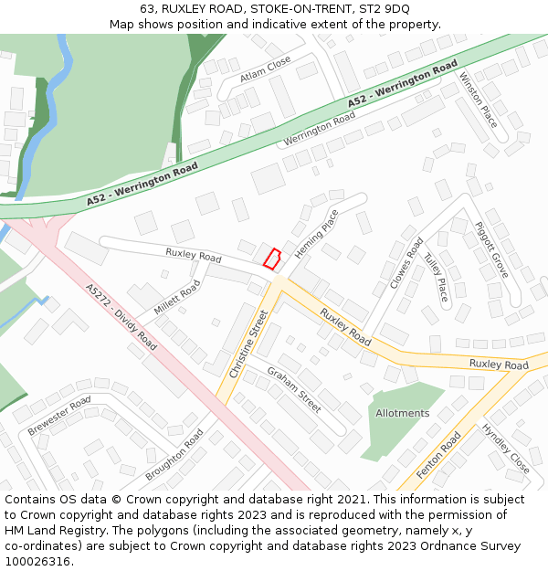 63, RUXLEY ROAD, STOKE-ON-TRENT, ST2 9DQ: Location map and indicative extent of plot