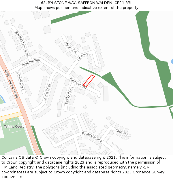 63, RYLSTONE WAY, SAFFRON WALDEN, CB11 3BL: Location map and indicative extent of plot