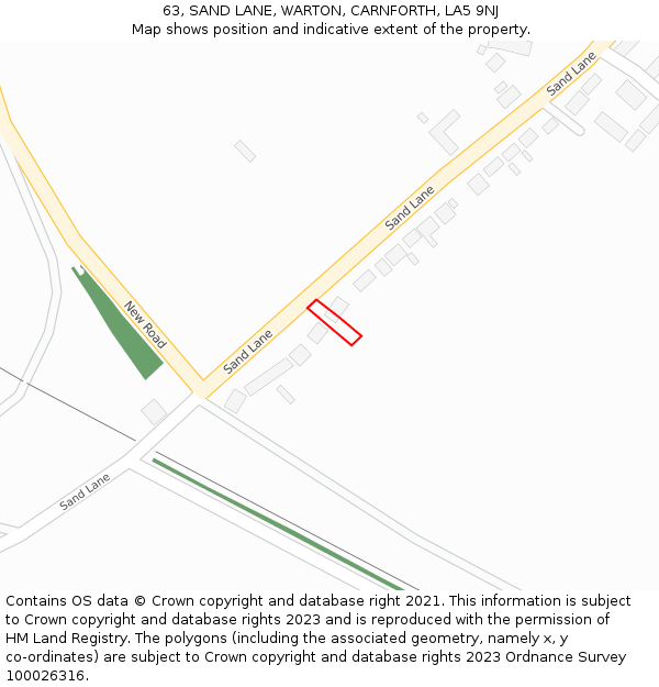 63, SAND LANE, WARTON, CARNFORTH, LA5 9NJ: Location map and indicative extent of plot