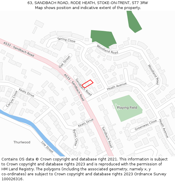 63, SANDBACH ROAD, RODE HEATH, STOKE-ON-TRENT, ST7 3RW: Location map and indicative extent of plot