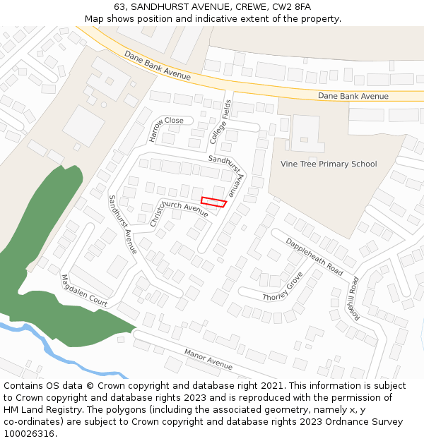 63, SANDHURST AVENUE, CREWE, CW2 8FA: Location map and indicative extent of plot