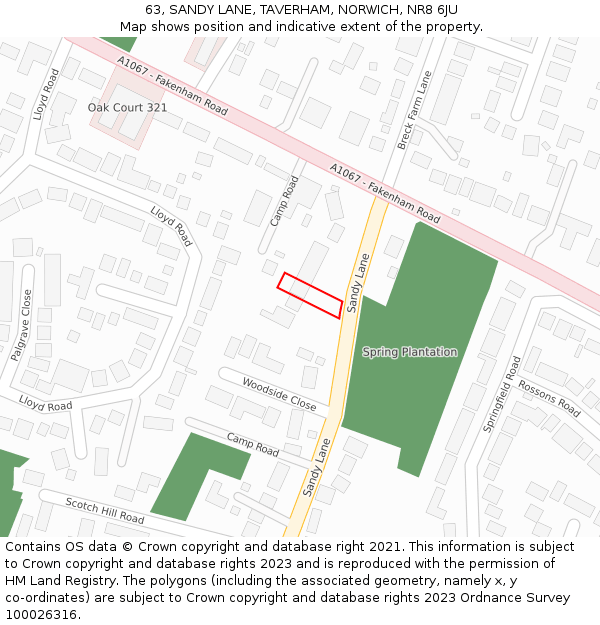 63, SANDY LANE, TAVERHAM, NORWICH, NR8 6JU: Location map and indicative extent of plot