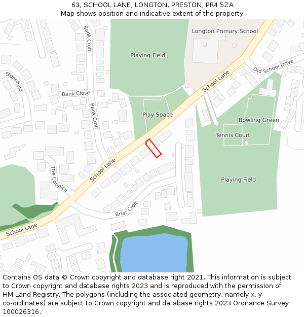 63, SCHOOL LANE, LONGTON, PRESTON, PR4 5ZA: Location map and indicative extent of plot