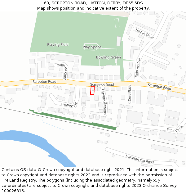 63, SCROPTON ROAD, HATTON, DERBY, DE65 5DS: Location map and indicative extent of plot