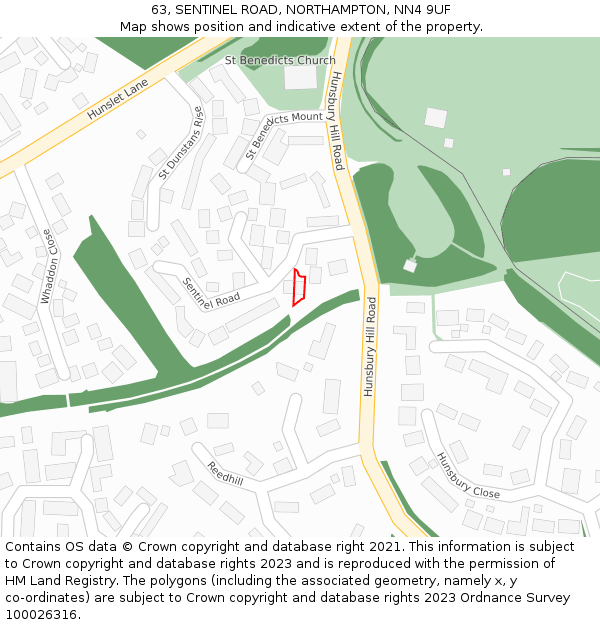 63, SENTINEL ROAD, NORTHAMPTON, NN4 9UF: Location map and indicative extent of plot