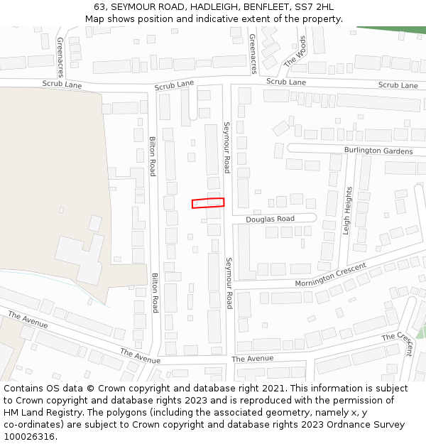 63, SEYMOUR ROAD, HADLEIGH, BENFLEET, SS7 2HL: Location map and indicative extent of plot