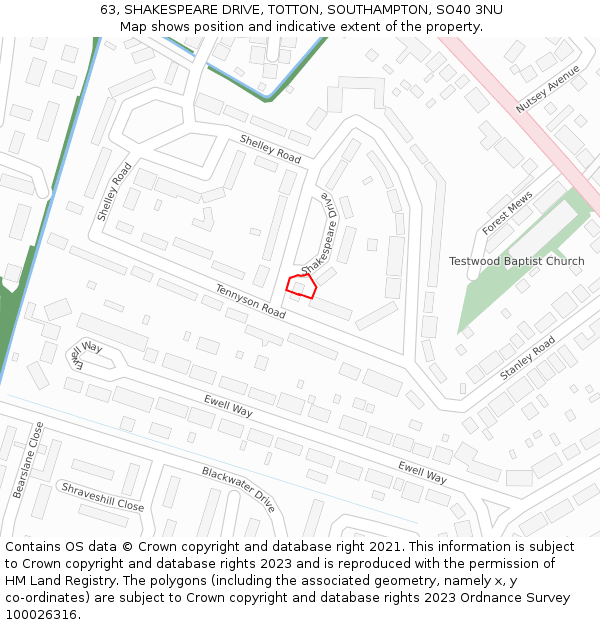 63, SHAKESPEARE DRIVE, TOTTON, SOUTHAMPTON, SO40 3NU: Location map and indicative extent of plot