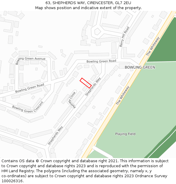 63, SHEPHERDS WAY, CIRENCESTER, GL7 2EU: Location map and indicative extent of plot