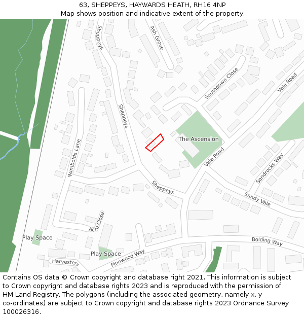 63, SHEPPEYS, HAYWARDS HEATH, RH16 4NP: Location map and indicative extent of plot