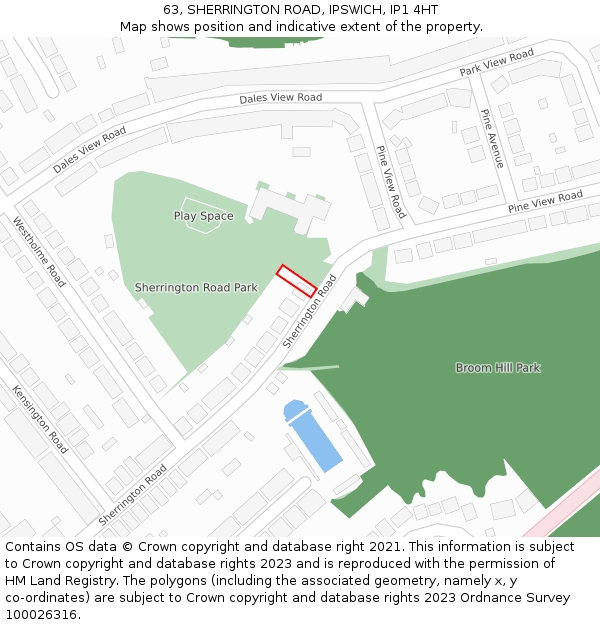 63, SHERRINGTON ROAD, IPSWICH, IP1 4HT: Location map and indicative extent of plot