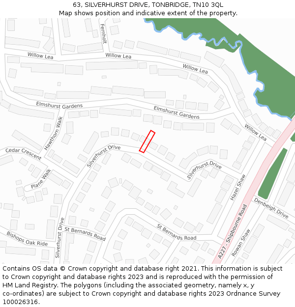 63, SILVERHURST DRIVE, TONBRIDGE, TN10 3QL: Location map and indicative extent of plot