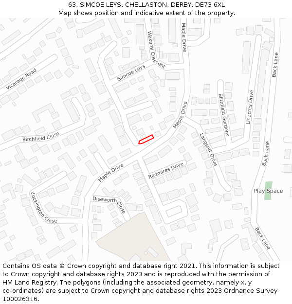 63, SIMCOE LEYS, CHELLASTON, DERBY, DE73 6XL: Location map and indicative extent of plot
