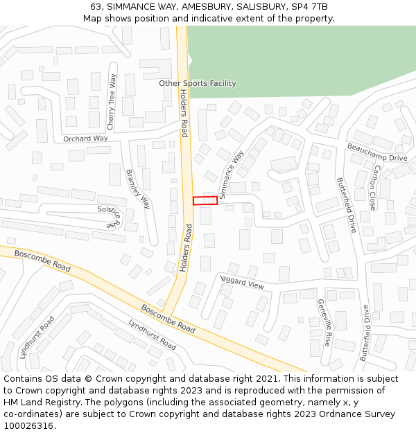 63, SIMMANCE WAY, AMESBURY, SALISBURY, SP4 7TB: Location map and indicative extent of plot