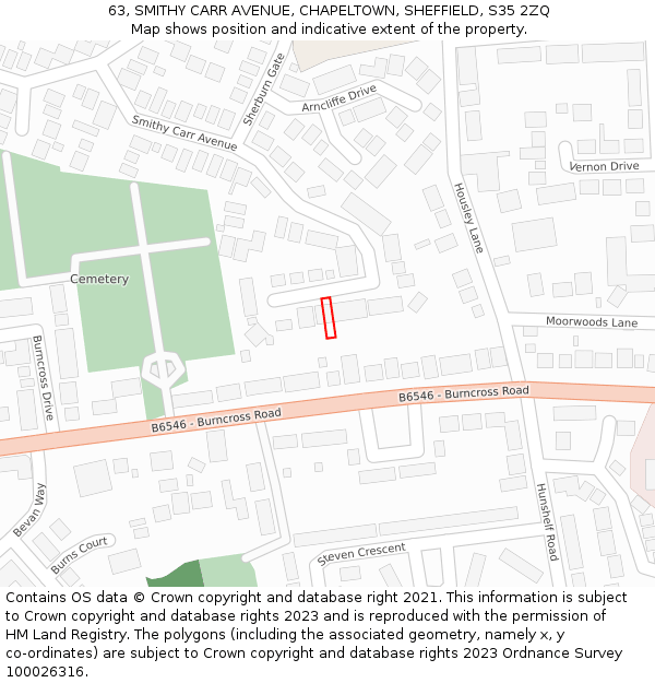 63, SMITHY CARR AVENUE, CHAPELTOWN, SHEFFIELD, S35 2ZQ: Location map and indicative extent of plot