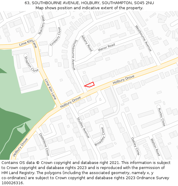 63, SOUTHBOURNE AVENUE, HOLBURY, SOUTHAMPTON, SO45 2NU: Location map and indicative extent of plot