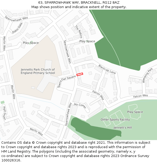 63, SPARROWHAWK WAY, BRACKNELL, RG12 8AZ: Location map and indicative extent of plot