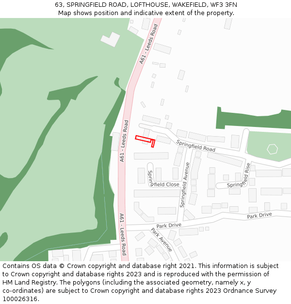 63, SPRINGFIELD ROAD, LOFTHOUSE, WAKEFIELD, WF3 3FN: Location map and indicative extent of plot