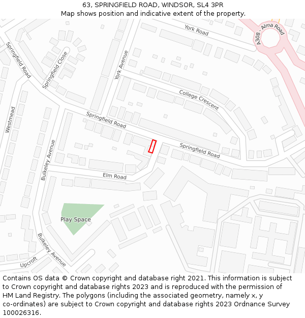 63, SPRINGFIELD ROAD, WINDSOR, SL4 3PR: Location map and indicative extent of plot