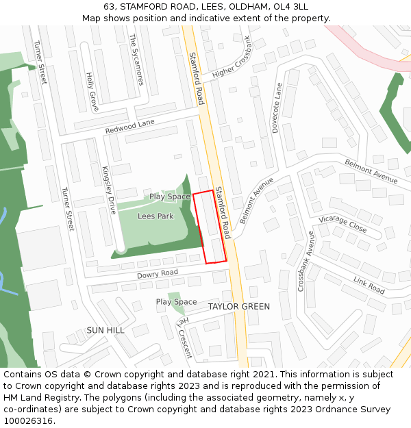 63, STAMFORD ROAD, LEES, OLDHAM, OL4 3LL: Location map and indicative extent of plot