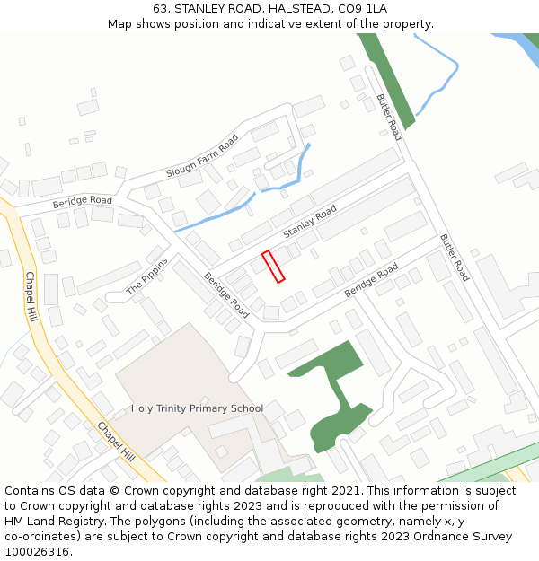 63, STANLEY ROAD, HALSTEAD, CO9 1LA: Location map and indicative extent of plot