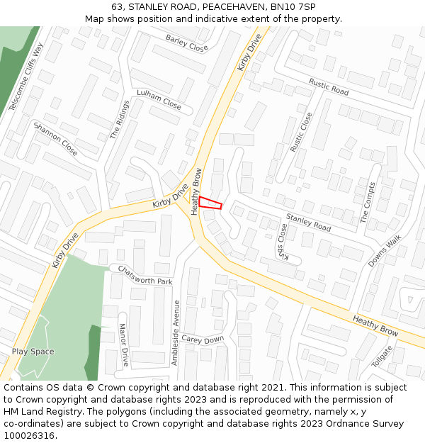 63, STANLEY ROAD, PEACEHAVEN, BN10 7SP: Location map and indicative extent of plot