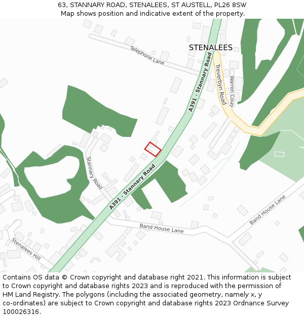 63, STANNARY ROAD, STENALEES, ST AUSTELL, PL26 8SW: Location map and indicative extent of plot