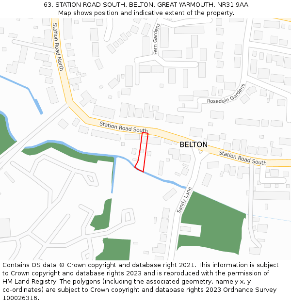 63, STATION ROAD SOUTH, BELTON, GREAT YARMOUTH, NR31 9AA: Location map and indicative extent of plot