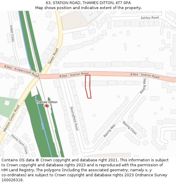 63, STATION ROAD, THAMES DITTON, KT7 0PA: Location map and indicative extent of plot