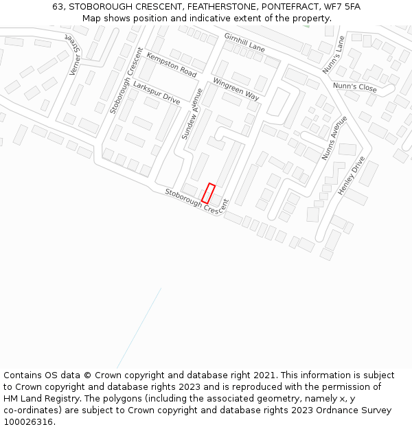 63, STOBOROUGH CRESCENT, FEATHERSTONE, PONTEFRACT, WF7 5FA: Location map and indicative extent of plot