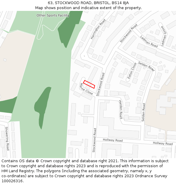 63, STOCKWOOD ROAD, BRISTOL, BS14 8JA: Location map and indicative extent of plot