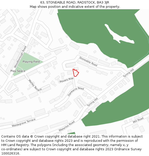 63, STONEABLE ROAD, RADSTOCK, BA3 3JR: Location map and indicative extent of plot