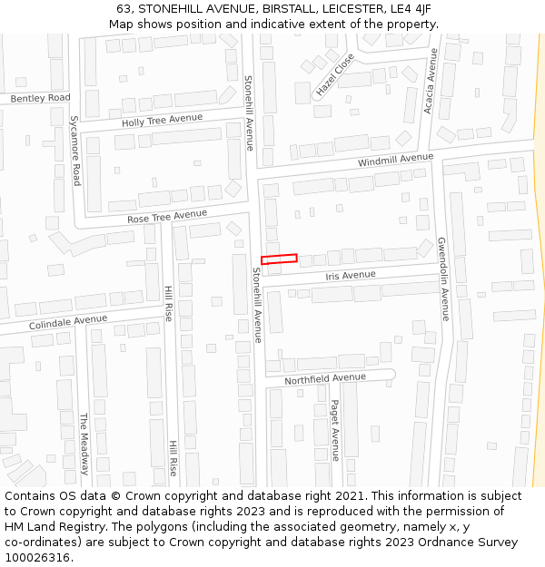 63, STONEHILL AVENUE, BIRSTALL, LEICESTER, LE4 4JF: Location map and indicative extent of plot