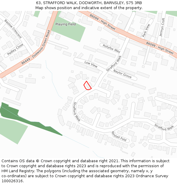 63, STRAFFORD WALK, DODWORTH, BARNSLEY, S75 3RB: Location map and indicative extent of plot