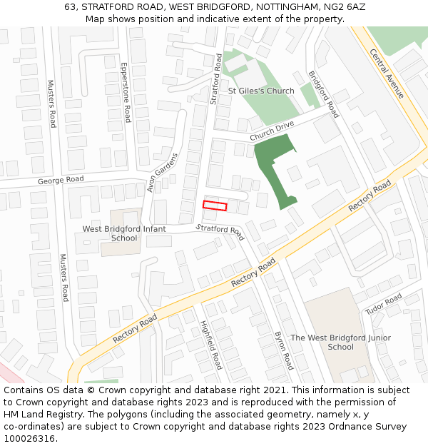 63, STRATFORD ROAD, WEST BRIDGFORD, NOTTINGHAM, NG2 6AZ: Location map and indicative extent of plot