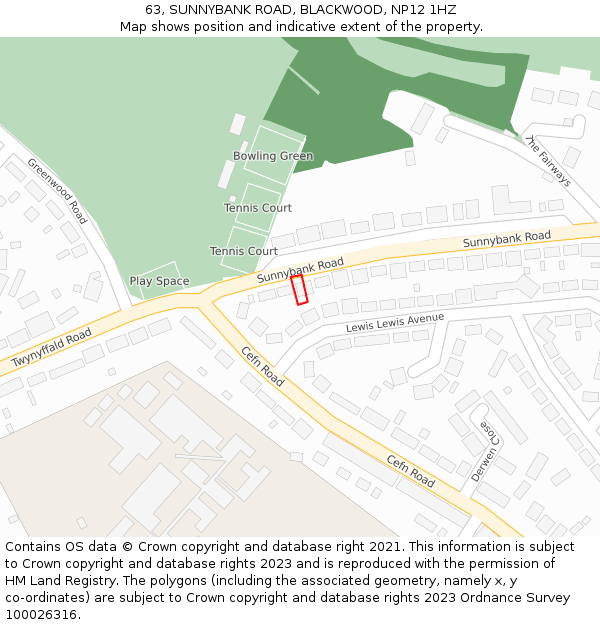 63, SUNNYBANK ROAD, BLACKWOOD, NP12 1HZ: Location map and indicative extent of plot