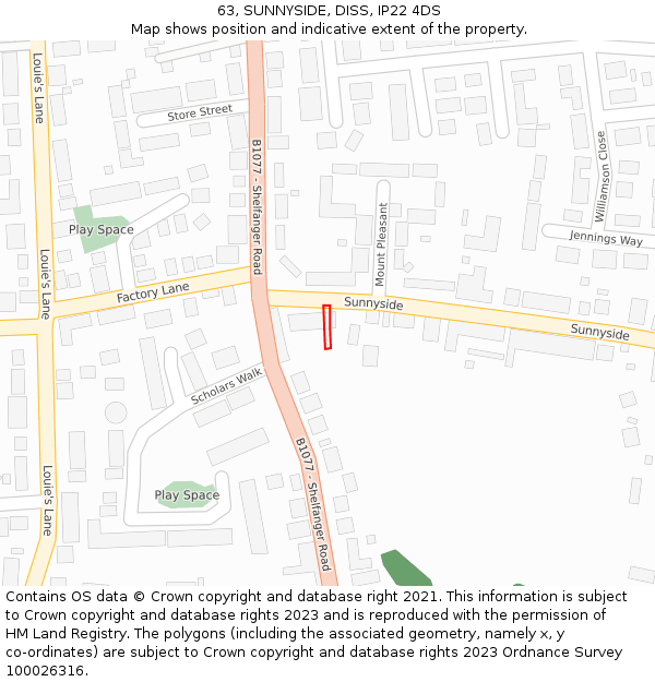 63, SUNNYSIDE, DISS, IP22 4DS: Location map and indicative extent of plot