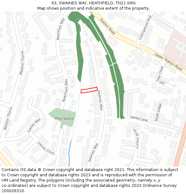 63, SWAINES WAY, HEATHFIELD, TN21 0AN: Location map and indicative extent of plot