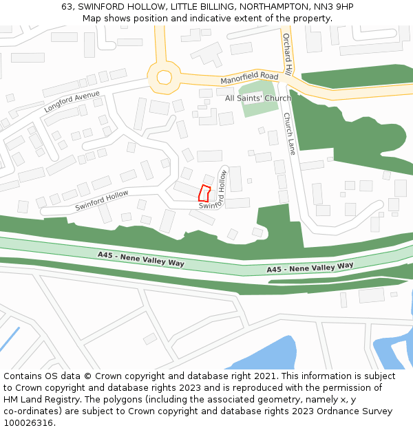 63, SWINFORD HOLLOW, LITTLE BILLING, NORTHAMPTON, NN3 9HP: Location map and indicative extent of plot