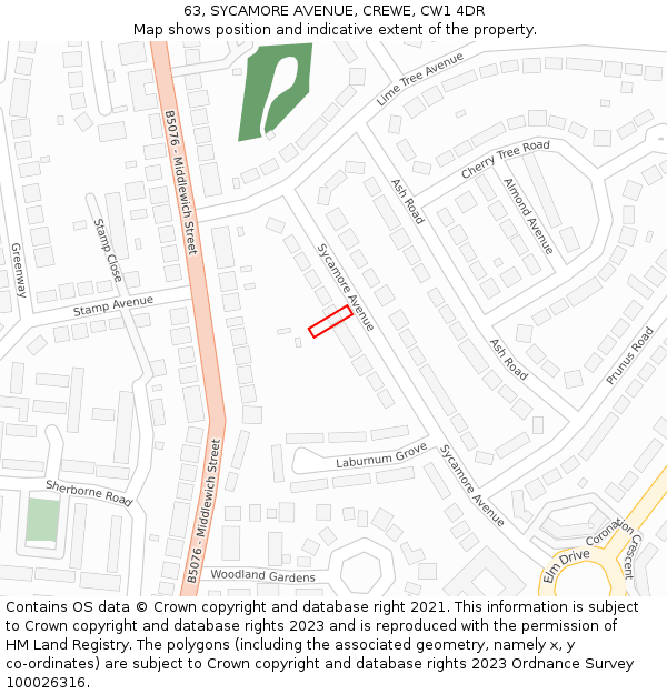 63, SYCAMORE AVENUE, CREWE, CW1 4DR: Location map and indicative extent of plot