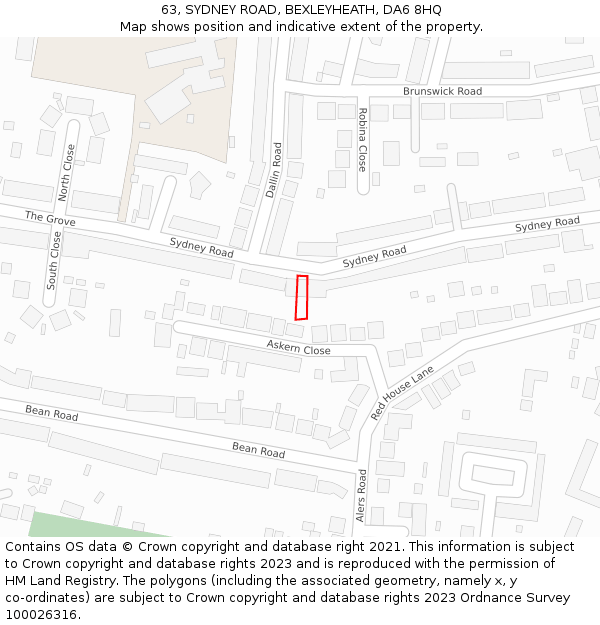 63, SYDNEY ROAD, BEXLEYHEATH, DA6 8HQ: Location map and indicative extent of plot