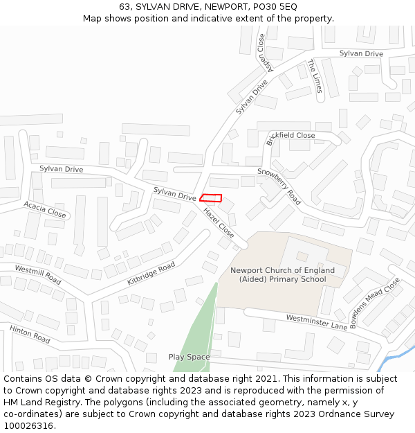 63, SYLVAN DRIVE, NEWPORT, PO30 5EQ: Location map and indicative extent of plot