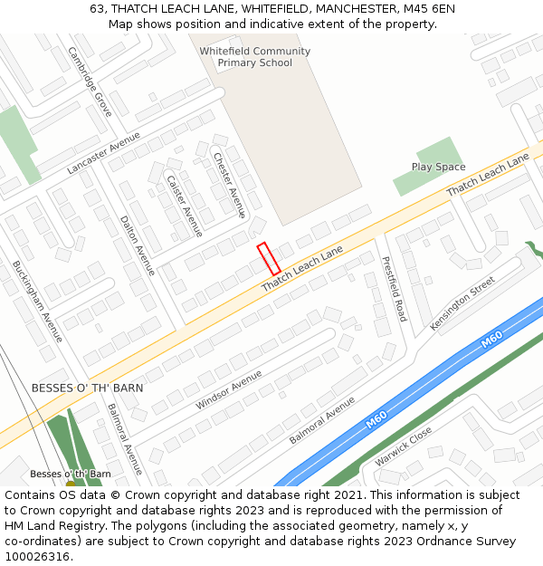63, THATCH LEACH LANE, WHITEFIELD, MANCHESTER, M45 6EN: Location map and indicative extent of plot