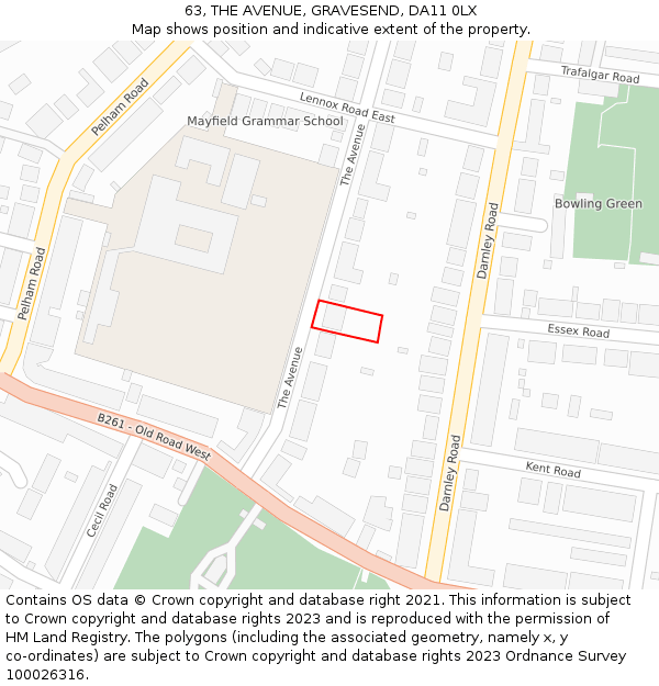 63, THE AVENUE, GRAVESEND, DA11 0LX: Location map and indicative extent of plot