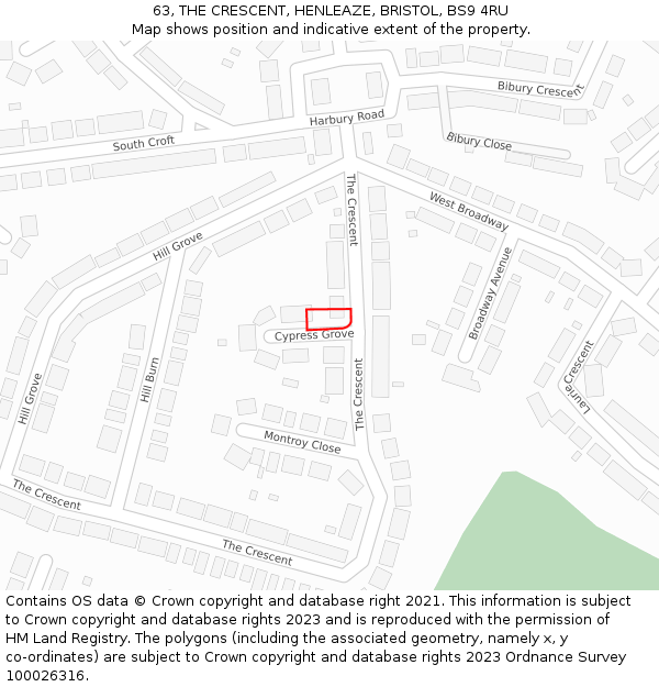 63, THE CRESCENT, HENLEAZE, BRISTOL, BS9 4RU: Location map and indicative extent of plot