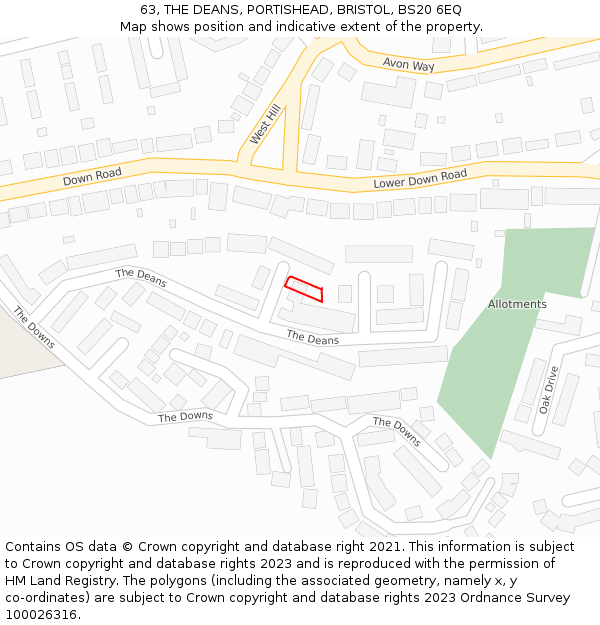 63, THE DEANS, PORTISHEAD, BRISTOL, BS20 6EQ: Location map and indicative extent of plot
