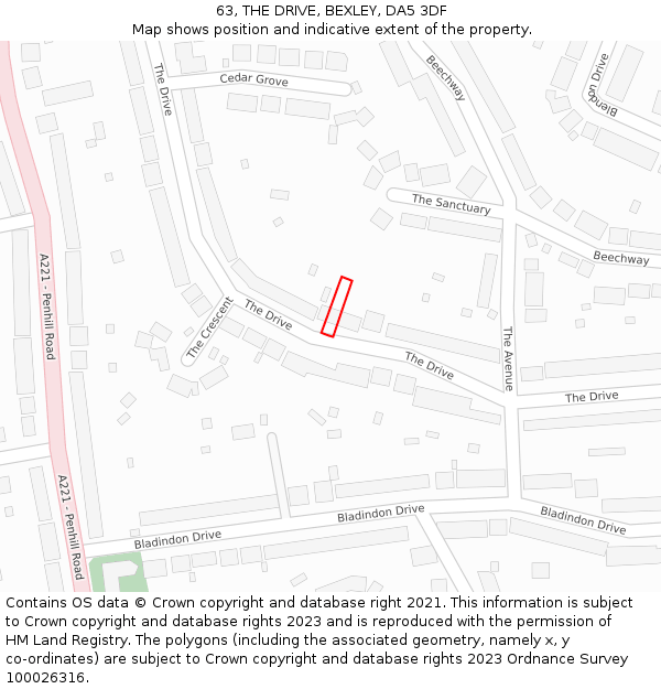 63, THE DRIVE, BEXLEY, DA5 3DF: Location map and indicative extent of plot