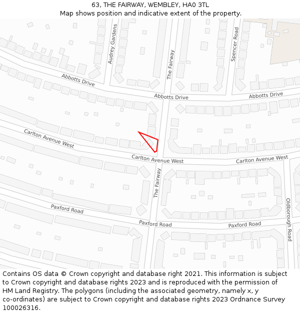 63, THE FAIRWAY, WEMBLEY, HA0 3TL: Location map and indicative extent of plot