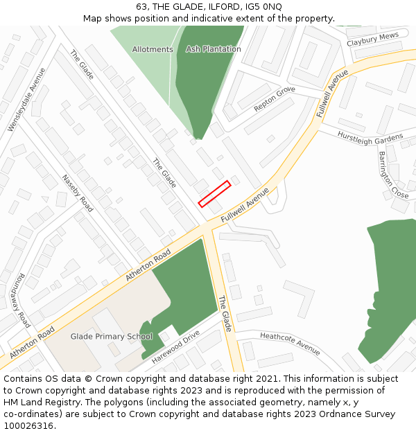 63, THE GLADE, ILFORD, IG5 0NQ: Location map and indicative extent of plot