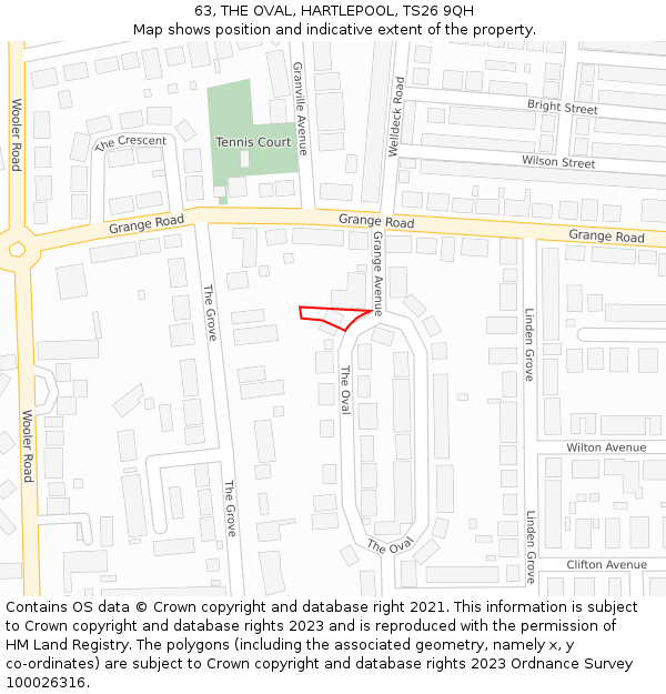 63, THE OVAL, HARTLEPOOL, TS26 9QH: Location map and indicative extent of plot